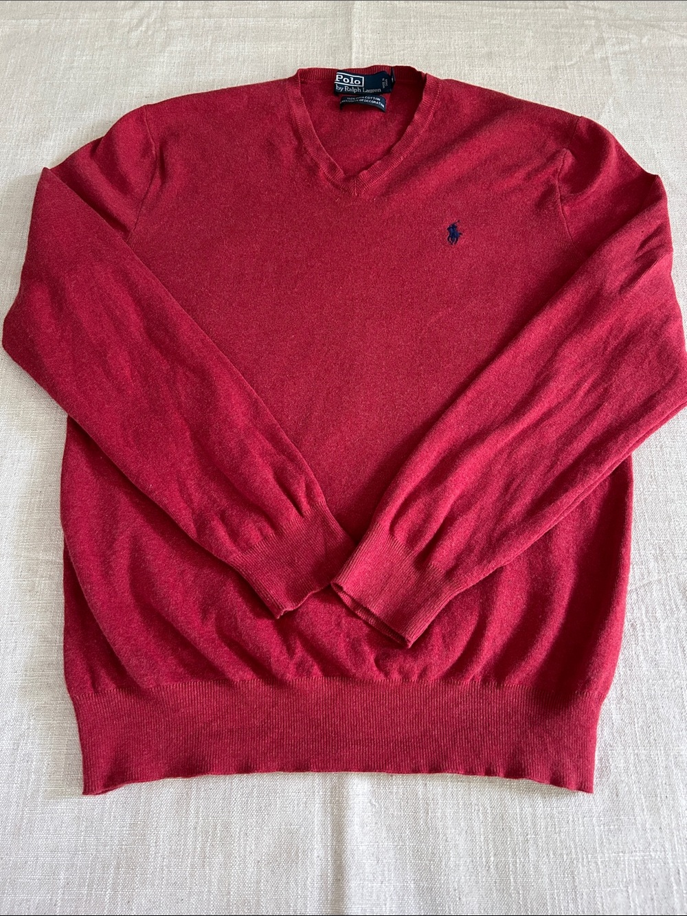 Vintage Polo by Ralph Lauren Pima Cotton V-Neck Sweater Men's Medium Red Casual